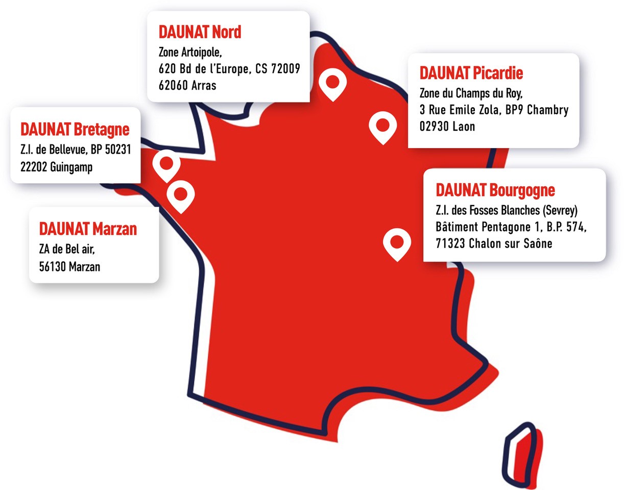 Les sites de production de Daunat en France